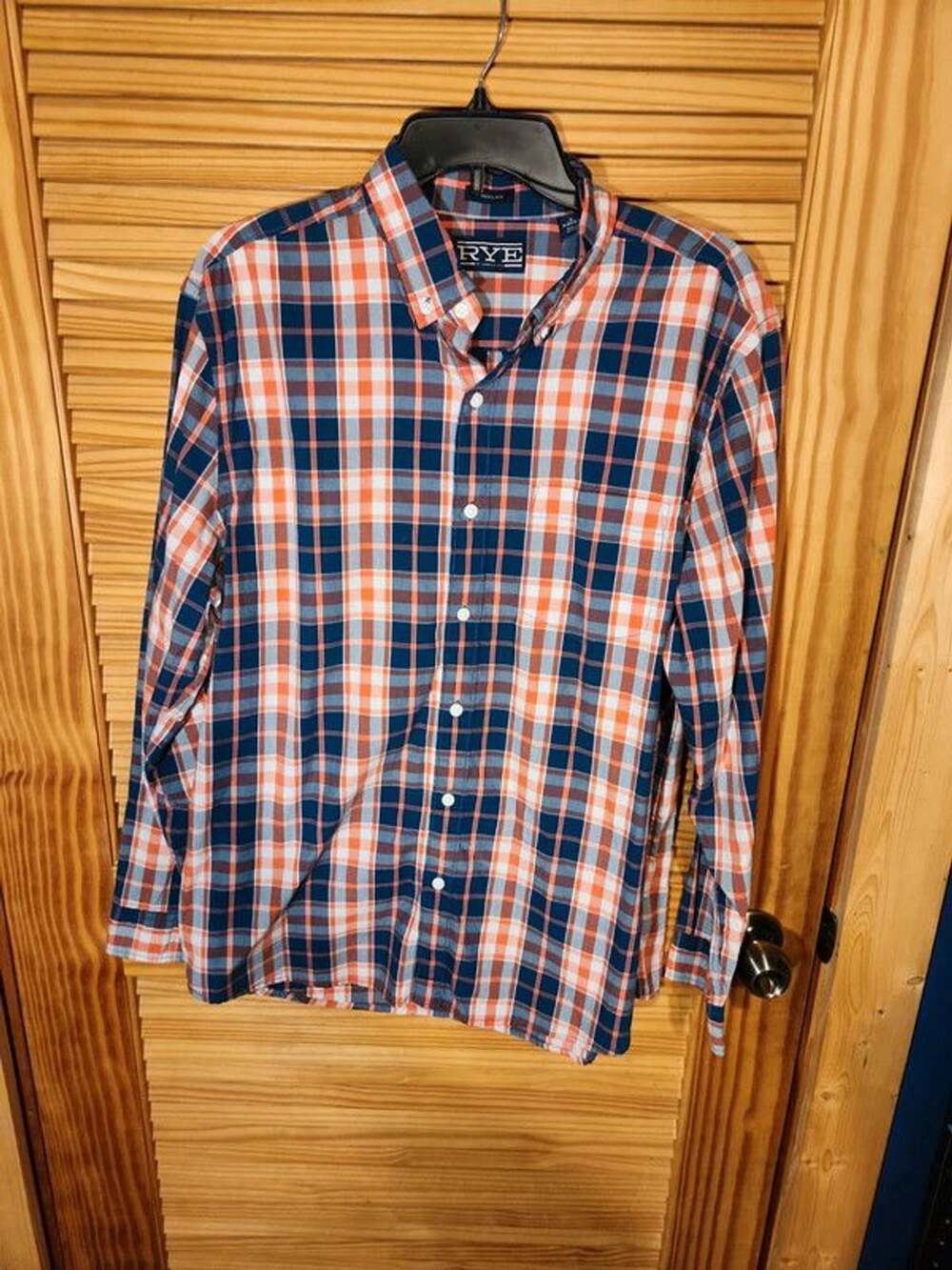 Hawker Rye Men's Regular Fit Plaid Button Down Shirt Orange Blue White Size Larg